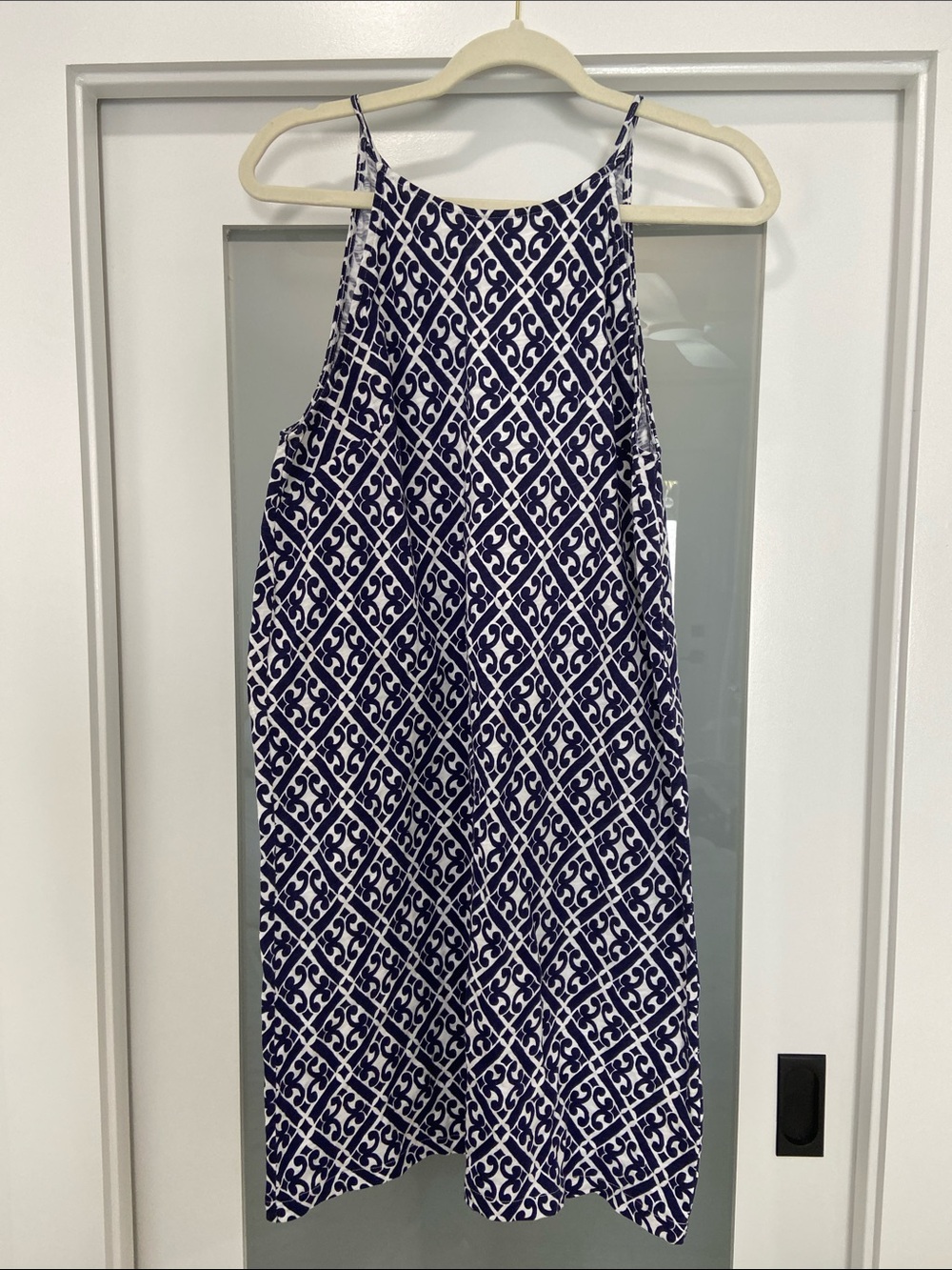 Boden Navy and White Patterned Halter-Style Cotton Dress